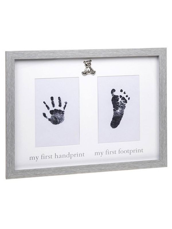 Hand and footprint frame with ink, grey