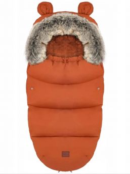 Winter stroller footmuff with bear ears and fur, caramel