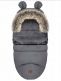 Winter stroller footmuff with bear ears and fur, dark gray