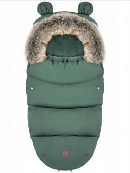 Winter stroller footmuff with bear ears and fur, green