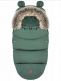 Winter stroller footmuff with bear ears and fur, green