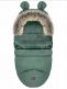 Winter stroller footmuff with bear ears and fur, green