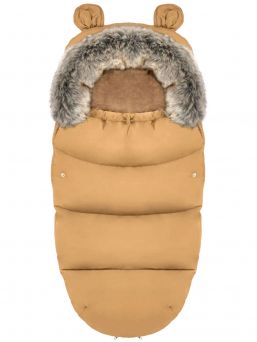 Winter stroller footmuff with bear ears and fur, honey