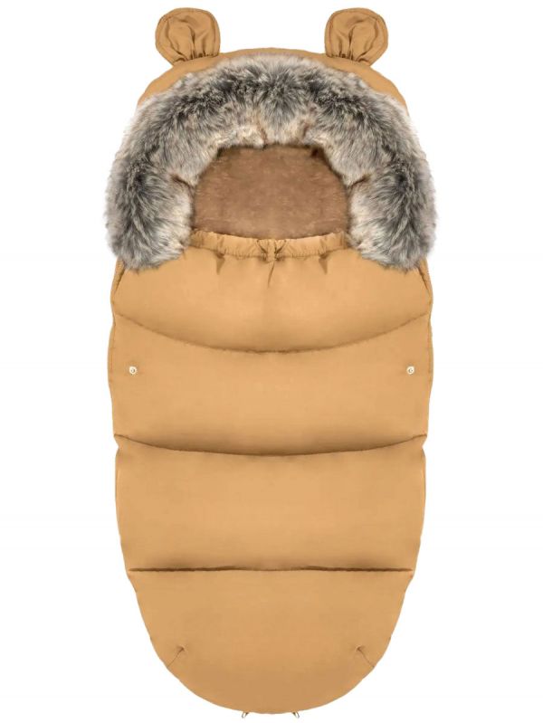 Winter stroller footmuff with bear ears and fur, honey