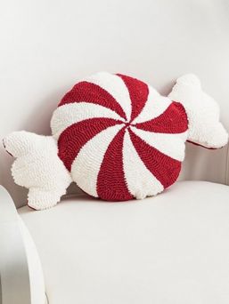 Round Candy cane pillow 50cm, red