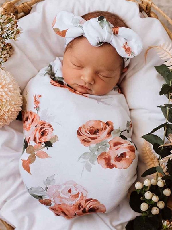 Snuggle Hunny Swaddelini swaddle and bow headband – Rosebud