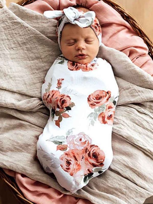 Snuggle Hunny Swaddelini swaddle and bow headband – Rosebud