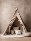 Teepee tent with ruffle edges and carpet, beige