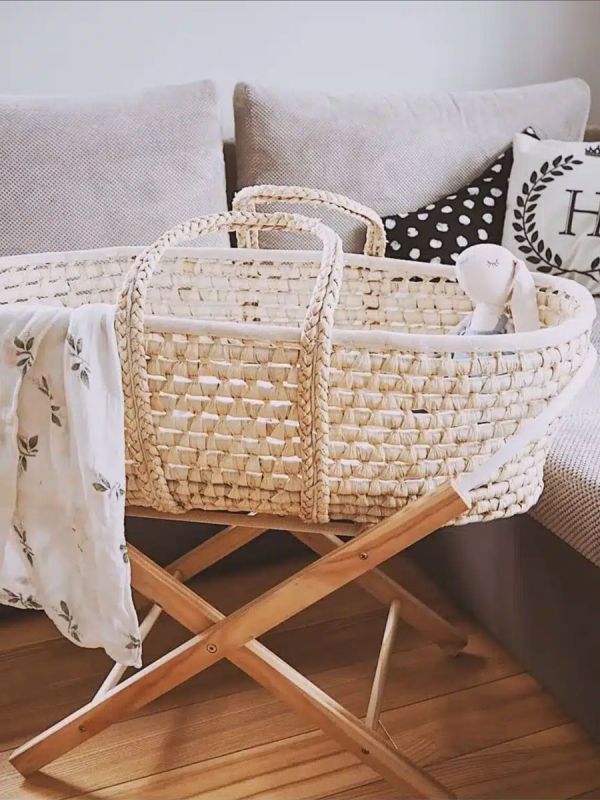 Moses basket with mattress and stand, natural