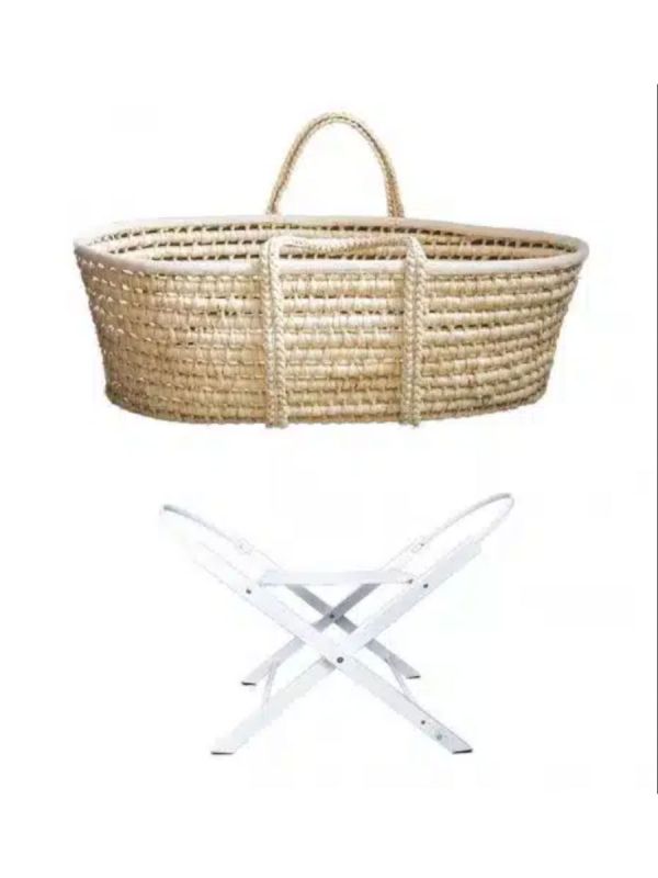 Moses basket with mattress and stand, white