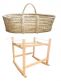 Rocking Moses basket with mattress and stand, natural