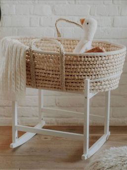 Rocking Moses basket with mattress and stand, white