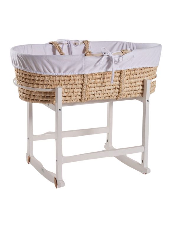 Rocking Moses basket with mattress and stand, white