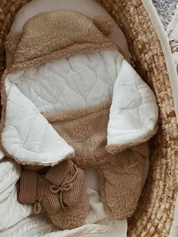 Baby sleeping bag with teddy ears, beige