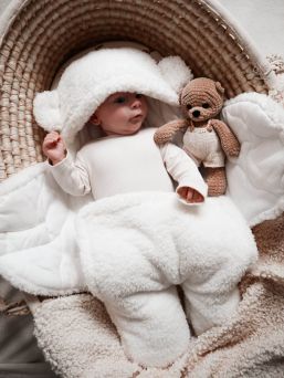 Baby sleeping bag with teddy ears, ecru