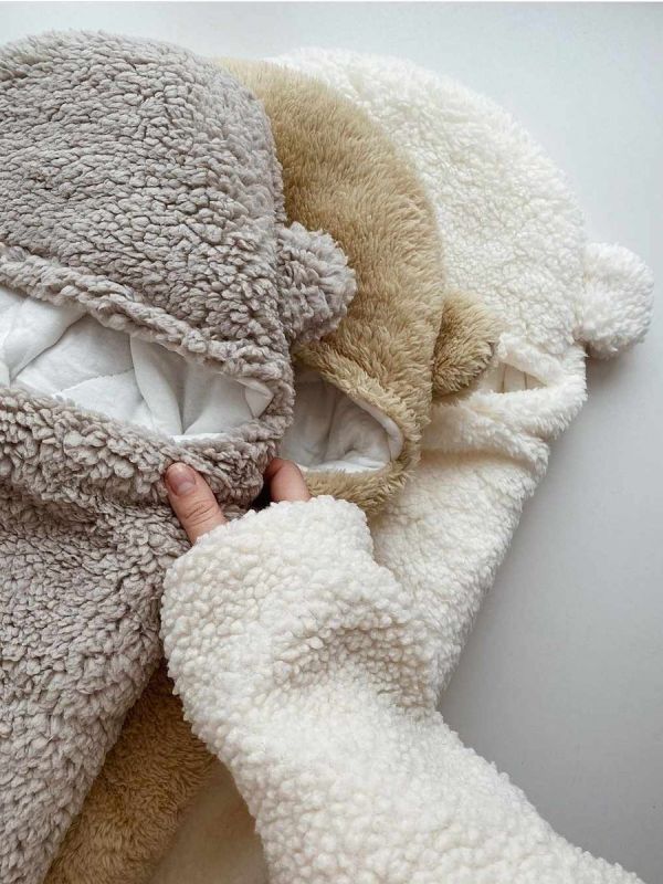 Baby sleeping bag with teddy ears, ecru