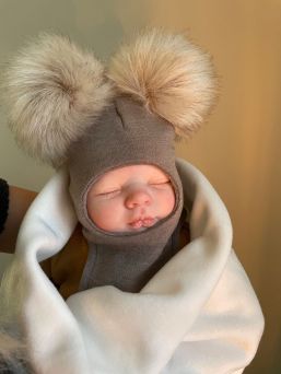 Merino wool helmet cap, beige